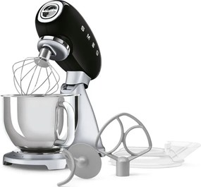 Mixer planetar Smeg SMF04BLEU, 800 W, 4,8 l, 10 viteze, funcție de pornire treptată, picioare antiderapante, negru/inoxidabil