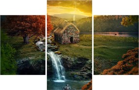Tablou cu căbănuță în peisaj de poveste (90x60 cm)