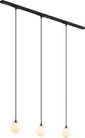 Sistem de iluminat pe șină modern negru cu 3 lumini suspendate albe monofazate - Iconic Perle