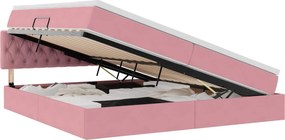 vidaXL Pat cu storage cu saltea cu headboard Roz 200 x 200 cm Catifea