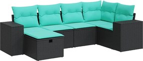 vidaXL Set mobilier de grădină cu perne, 6 piese, negru, poliratan
