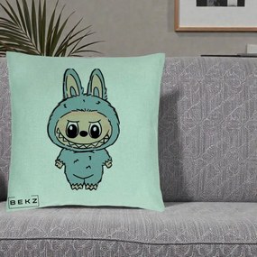 Perna Personalizata Labubu Albastru-Gri Solo, 40x40 cm, Verde Menta, Husa Detasabila, Perna Inclusa, BEKZ®