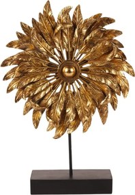 Ornament decorativ din polirășină, auriu, pană pe bază, finisaj antichizat, 36,5 x 26 x 8 cm, „Plumetis”