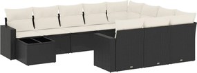 vidaXL Set canapele de grădină cu perne, 11 piese, negru, poliratan