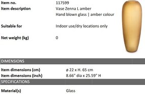 Vas decorativ din sticla design LUX Zenna L, amber