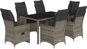 vidaXL Set mobilier de grădină cu perne, 7 piese, gri, poliratan
