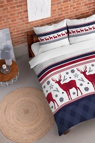 Lenjerie de pat din flanel albastru cu motiv de Crăciun Dimensiune: 220x200 cm | 2 x 70x80 cm