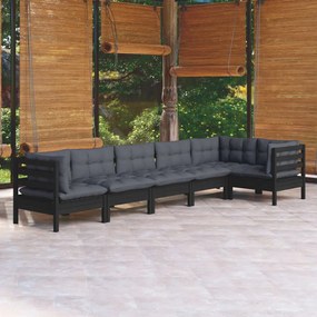 3096398 vidaXL Set mobilier de grădină cu perne, 6 piese, negru, lemn de pin