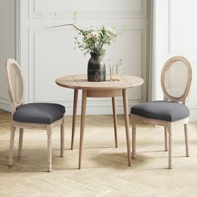HOMCOM Set 2 Scaune de Dining Vintage, Material cu Efect de In, Spătar din Ratan Perforat, Picioare din Lemn, Gri | Aosom Romania