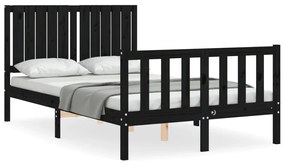 3192920 vidaXL Cadru de pat cu tăblie dublu mic, negru, lemn masiv