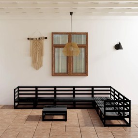 3075843 vidaXL Set mobilier de grădină, 9 piese, negru, lemn masiv de pin