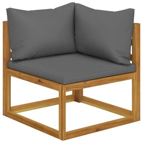 Set mobilier gradina cu perne, 6 piese, lemn masiv acacia Morke gra, colt + 2x mijloc + 2x suport pentru picioare + masa, 1