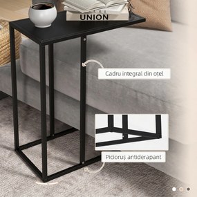 HOMCOM, Masa Laterala in Forma de C cu Cadru din Otel pentru Canapea si Pat, Negru