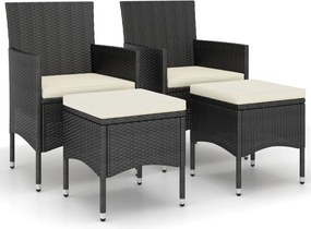 vidaXL Set cu scaun de grădină și taburet, 4 piese, negru, poliratan
