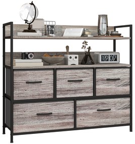 HOMCOM Mobilier de depozitare stil industrial comoda 5 sertare din material textil pliabile și detașabile și rafturi - 98l x 29P x 85H cm | Aosom Romania