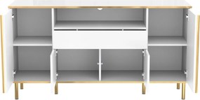 Comodă cu iluminare LED, 4 uși, 1 sertar, 150x40x80 cm, Alb