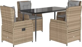 vidaXL Set mobilier de grădină cu perne, 5 piese, bej, poliratan
