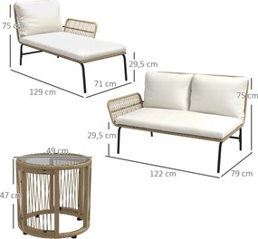 Outsunny Set de șezut pentru grădină, set mobilier lounge, PE-Rattan, 122 x 79 x 75 cm, natural + crem | Aosom Romania