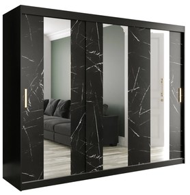 Dulap de haine 250 cm Marbelo P (mat negru + marmură neagră). 1064529