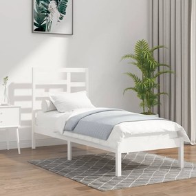3105756 vidaXL Cadru de pat Small Single 2FT6, alb, 75x190 cm, lemn masiv