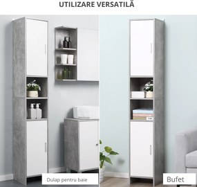 Dulap Baie Kleankin pentru Economisire Spațiu, cu 2 Uși din PAL, Efect Ciment, Gri-Alb, Dimensiuni 30x30x180cm, Ideal pentru Organizare | Aosom Romania