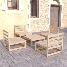 Set mobilier relaxare de gradina, 5 piese, lemn masiv de pin Maro, 1, nu