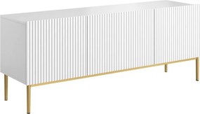 Comodă TV cu sertar Nicole 150 cm pe picioare metalice - alb mat / picioare aurii