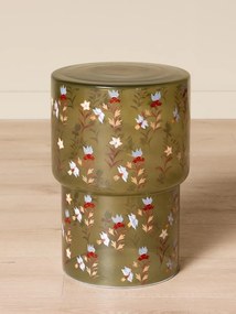 Măsuță laterală din sticlă, verde cu motive florale pictate manual, 44×30 cm, „Automne"