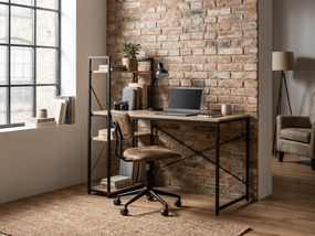 Birou cu raft LOFTY 120x60 cm, negru / decor stejar