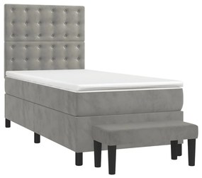 3138061 vidaXL Pat box spring cu saltea, gri deschis, 90x200 cm, catifea