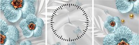 Tablou - 3D Flori albastre (cu ceas) (90x30 cm)