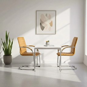 Scaun pentru așteptare bej OFF 835 din piele ecologică și cadru metalic cromat cu brațe