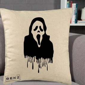 Perna Personalizata Halloween Ghostface Scream Picurand, 40x40 cm, Bej, Husa Detasabila, Perna Inclusa, BEKZ®