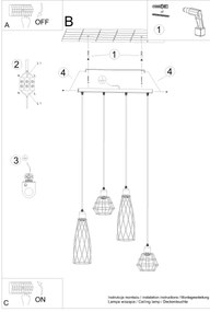 Lustră pe cablu Sollux SL.1167 SUBA 4xE27/15W/230V negru