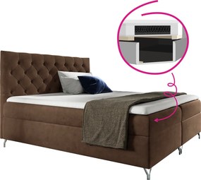 Pat cu boxspring 160x200, ţesătură maro Velvet , GULIETTE + cadou