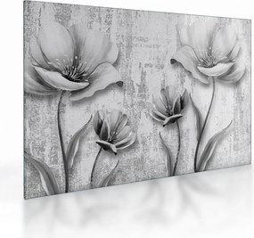 Tablou pe sticlă - Flori alb-negru pe fundal (70x50 cm)