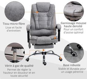 Vinsetto Scaun de birou director de masaj încălzitor înălțime reglabilă spătar înclinabil microfibră gri | Aosom Romania