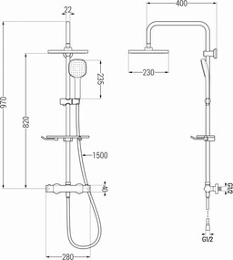 Mexen KT33 set de duș extern cu duș de ploaie și baterie termostatică, crom - 771503393-00