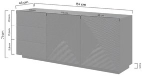 Comodă Asha 167 cm cu sertar și partea frontală canelat - cașmir