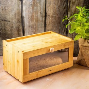 Cutie pentru paine Klausberg KB 7923, 35.5 cm, Fereastra acrilica, Bambus, Maro