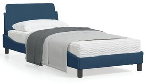 373111 vidaXL Cadru de pat cu tăblie, albastru, 90x200 cm, textil