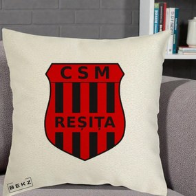 Perna Personalizata CSM Resita Fotbal, 40x40 cm, Ecru, Husa Detasabila, Perna Inclusa, BEKZ®