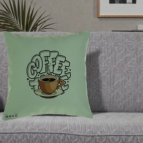 Perna Personalizata COFFEE cu Cana, 40x40 cm, Verde, Husa Detasabila, Perna Inclusa, BEKZ®