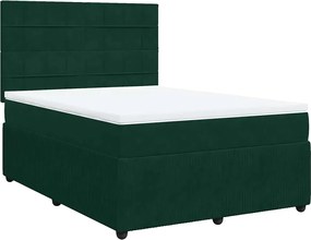 vidaXL Pat box spring cu saltea, verde închis, 140x200 cm, catifea