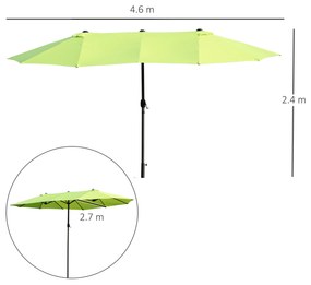 Umbrela de Gradina Outsunny, manivela, Otel si Poliester, Verde Deschis 460x270x240cm | Aosom RO