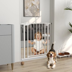 PawHut Poartă de Siguranță pentru Copii și Animale, Poartă pentru Câini cu Închidere Automată, Deschidere în Ambele Direcții, Montare prin Presiune, 76-82x76 cm, Alb | Aosom Romania