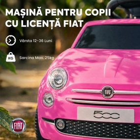 AIYAPLAY Mașinuță de Împins pentru Copii 12-36 Luni, Licență Fiat, cu Muzică, Claxon și Spațiu Depozitare, Roz | Aosom Romania