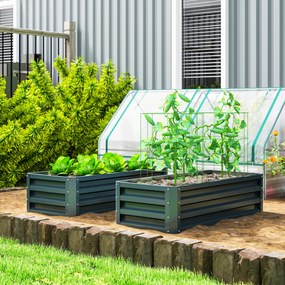 Outsunny Set 2 paturi ridicate metalice, fund deschis, pentru grădină și balcon, 110x50x30cm, Verde | Aosom Romania