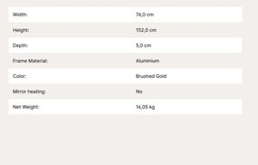 Oglinda decorativa design modern CARLO auriu 152-76cm