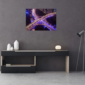 Tablou pe sticlă cu o interesecție mare noapte (70x50 cm)